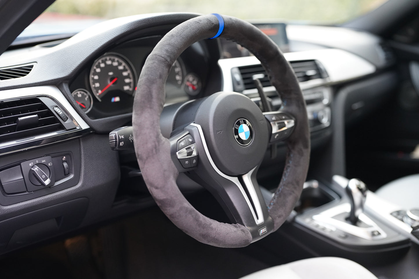 BMW F-Series Alcantara Suede Steering Wheel Cover DIY (Blue Stripe) - iCBL