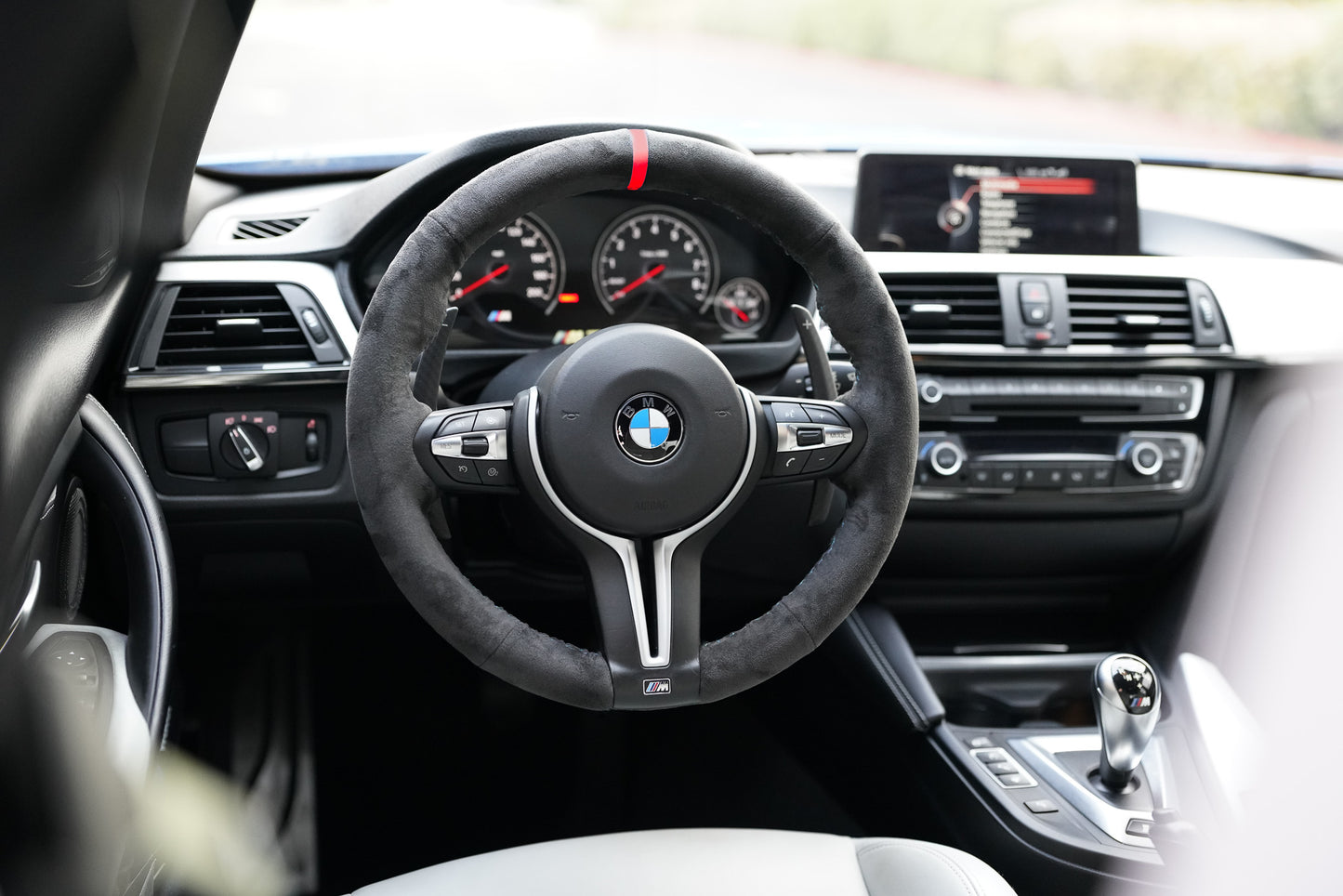 BMW F-Series Alcantara Suede Steering Wheel Cover DIY (Red Stripe) - iCBL