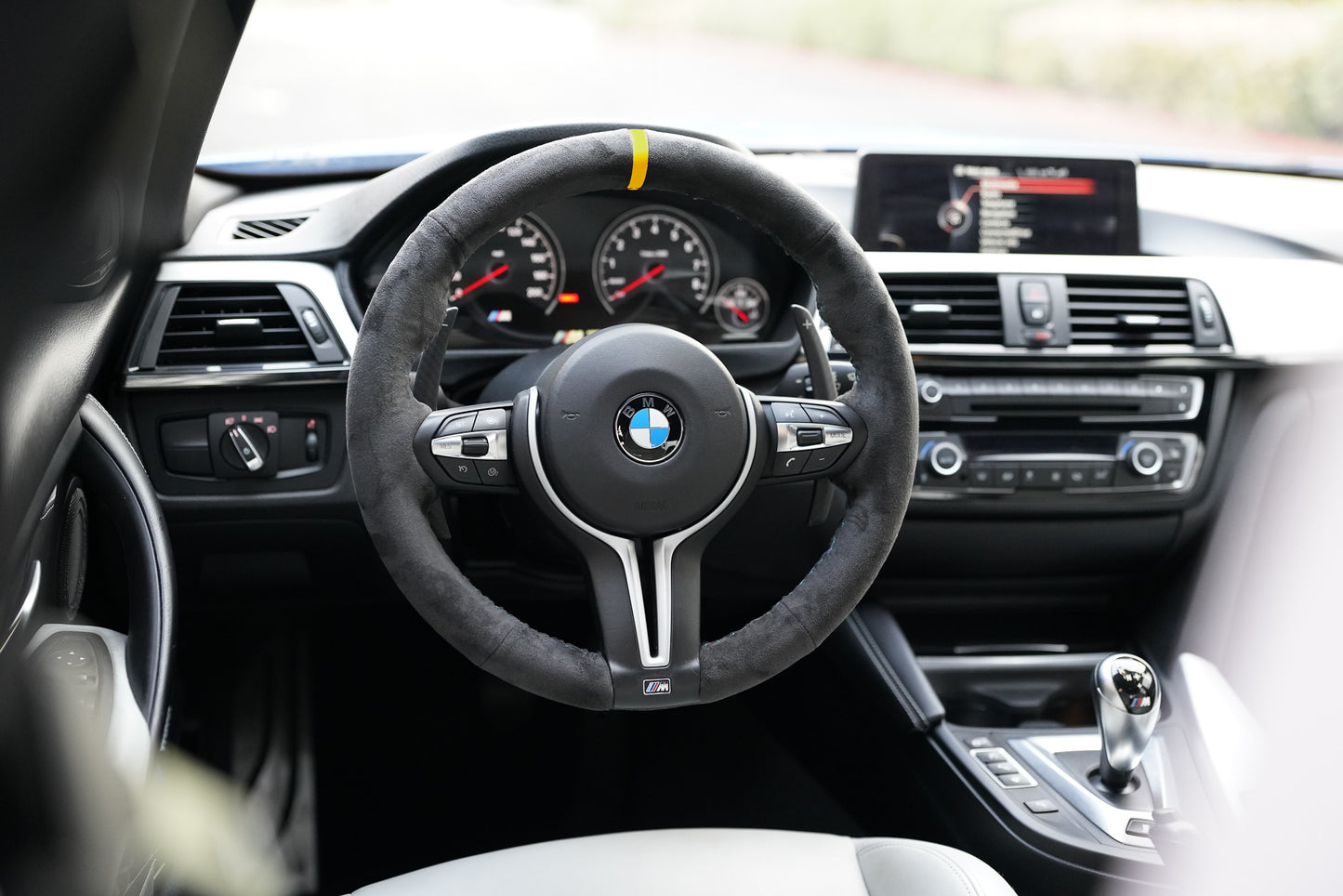 BMW F-Series Alcantara Suede Steering Wheel Cover DIY (Yellow Stripe) - iCBL