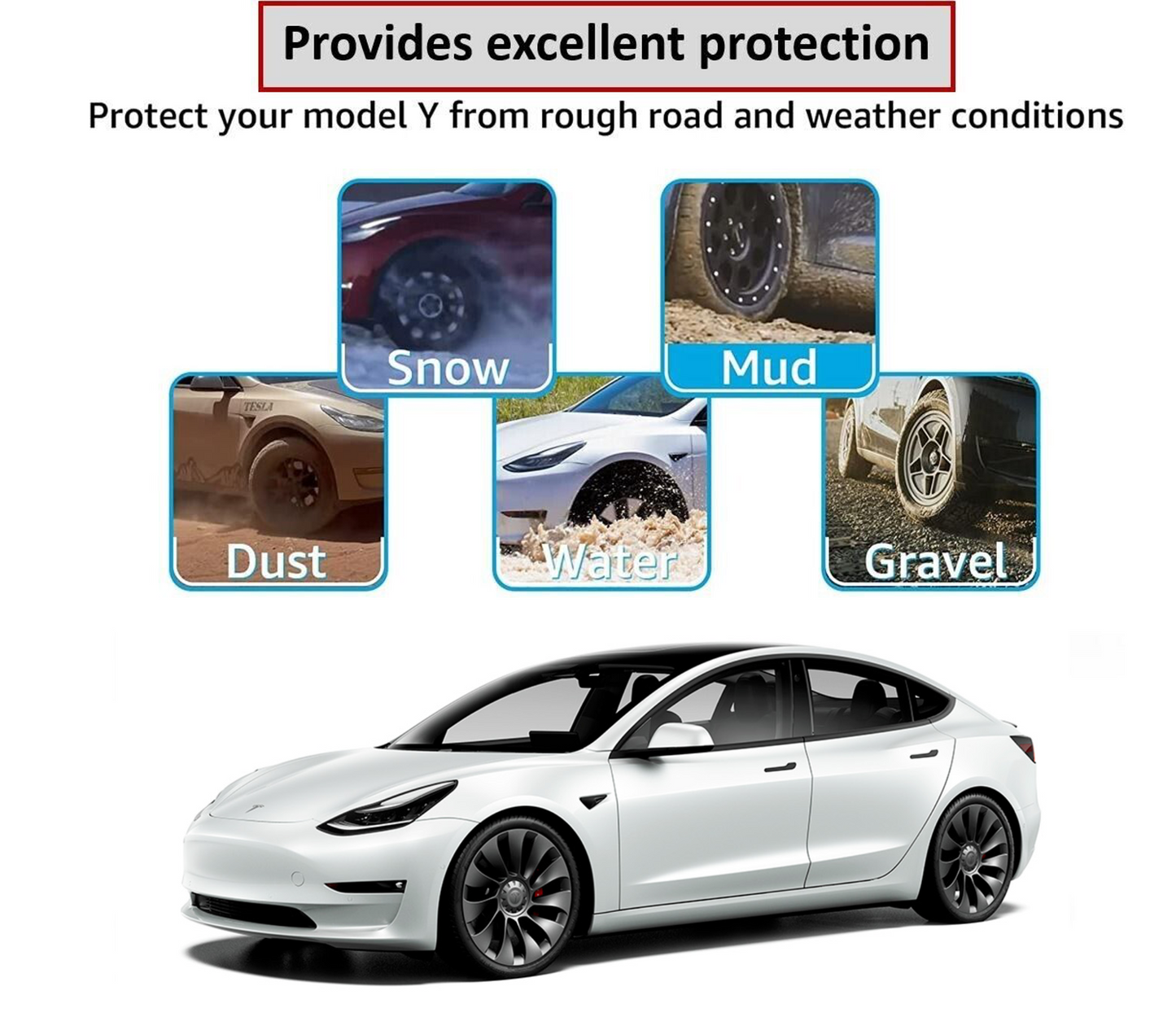 Model 3 Tesla Mud Flaps Splash Guards Winter Vehicle Protection No Holes 4 Pcs - iCBL
