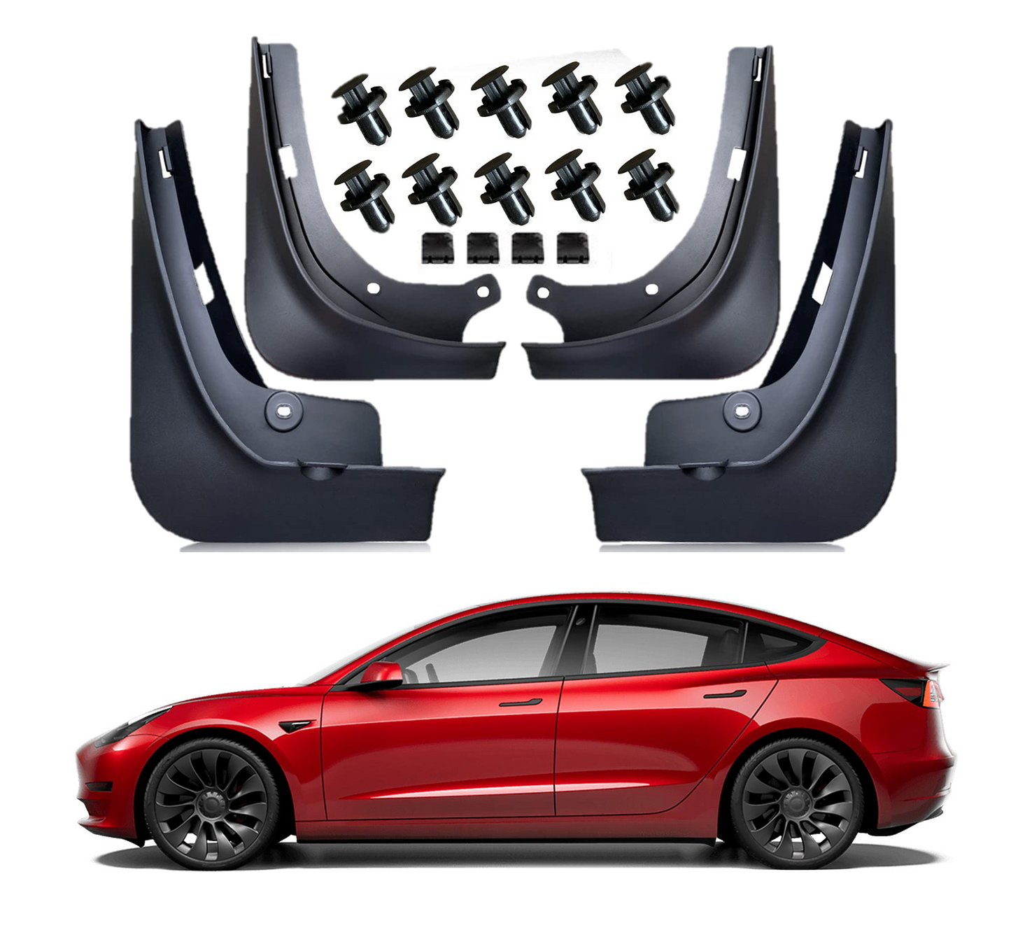 Model 3 Tesla Mud Flaps Splash Guards Winter Vehicle Protection No Holes 4 Pcs - iCBL