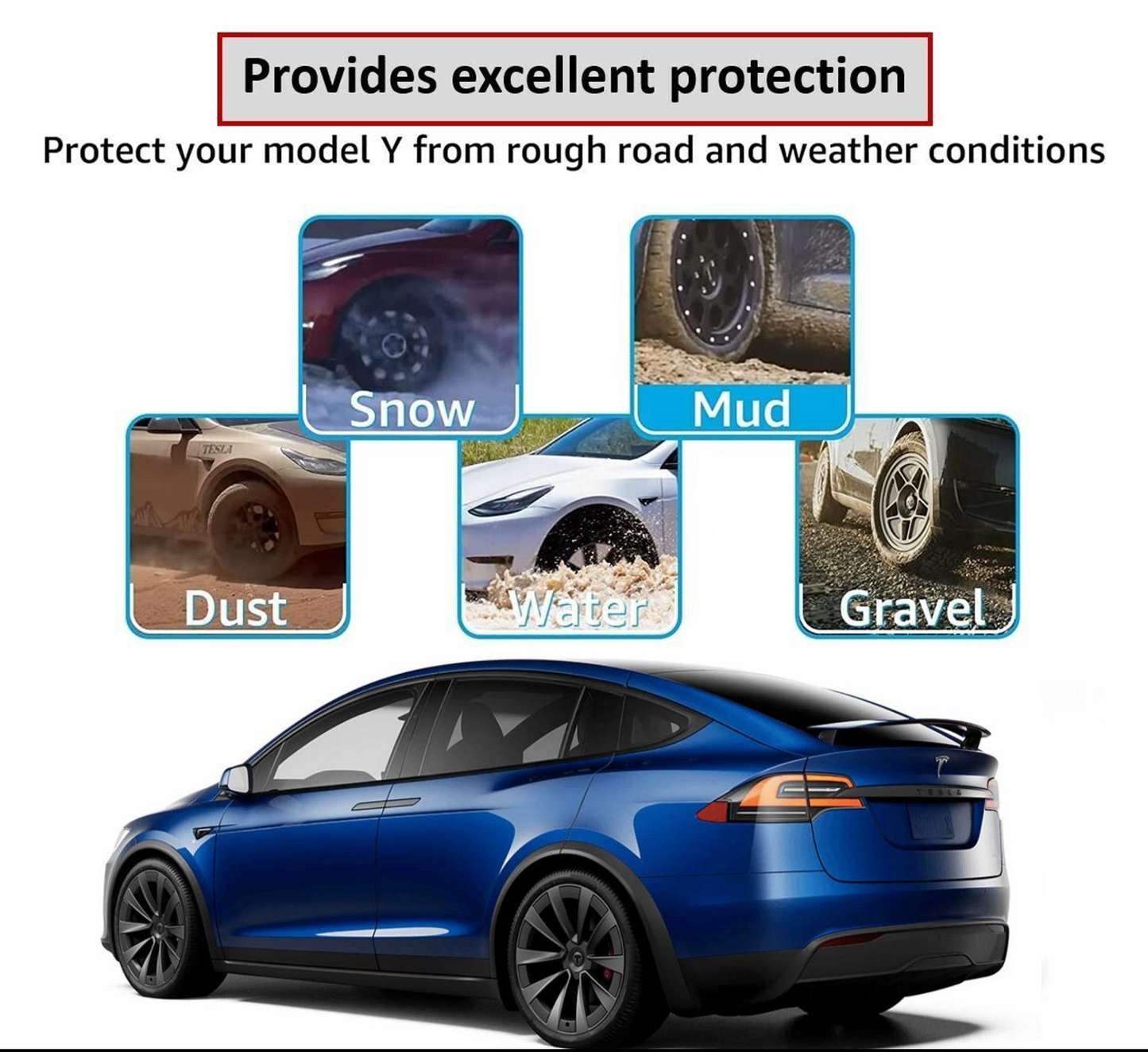 Copy of Model X Tesla Mud Flaps Splash Guards Winter Vehicle Protection No Holes 4 Pcs 2016-2021 - iCBL