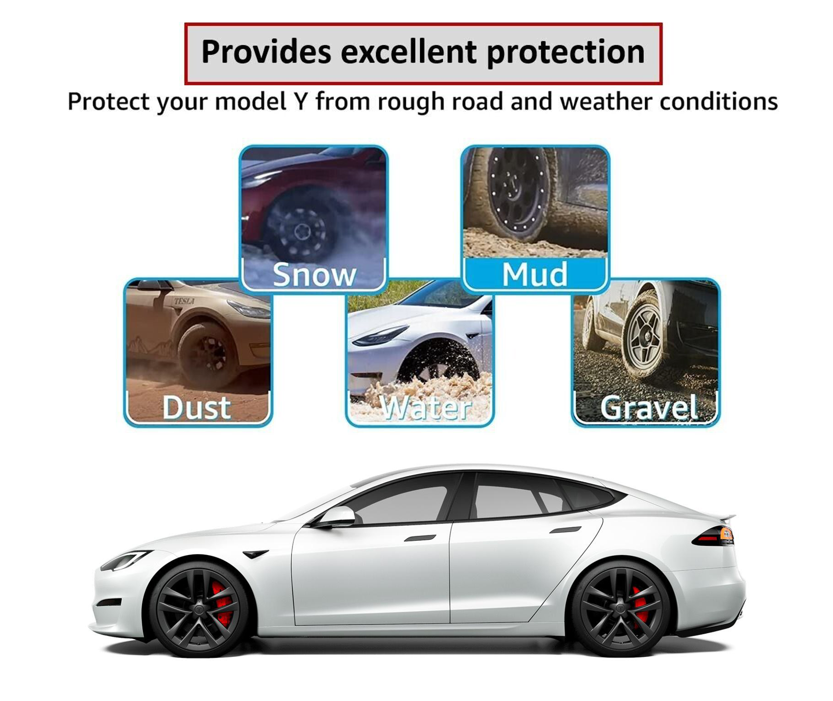 Model S Tesla Mud Flaps Splash Guards Winter Vehicle Protection No Holes 4 Pcs 2016-2021 - iCBL