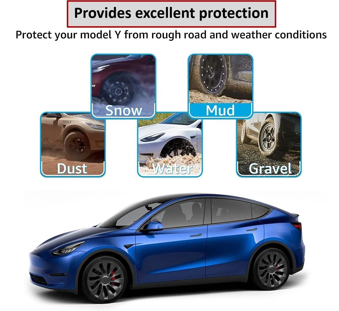 Model Y Tesla Mud Flaps Splash Guards Winter Vehicle Protection No Holes 4 Pcs - iCBL
