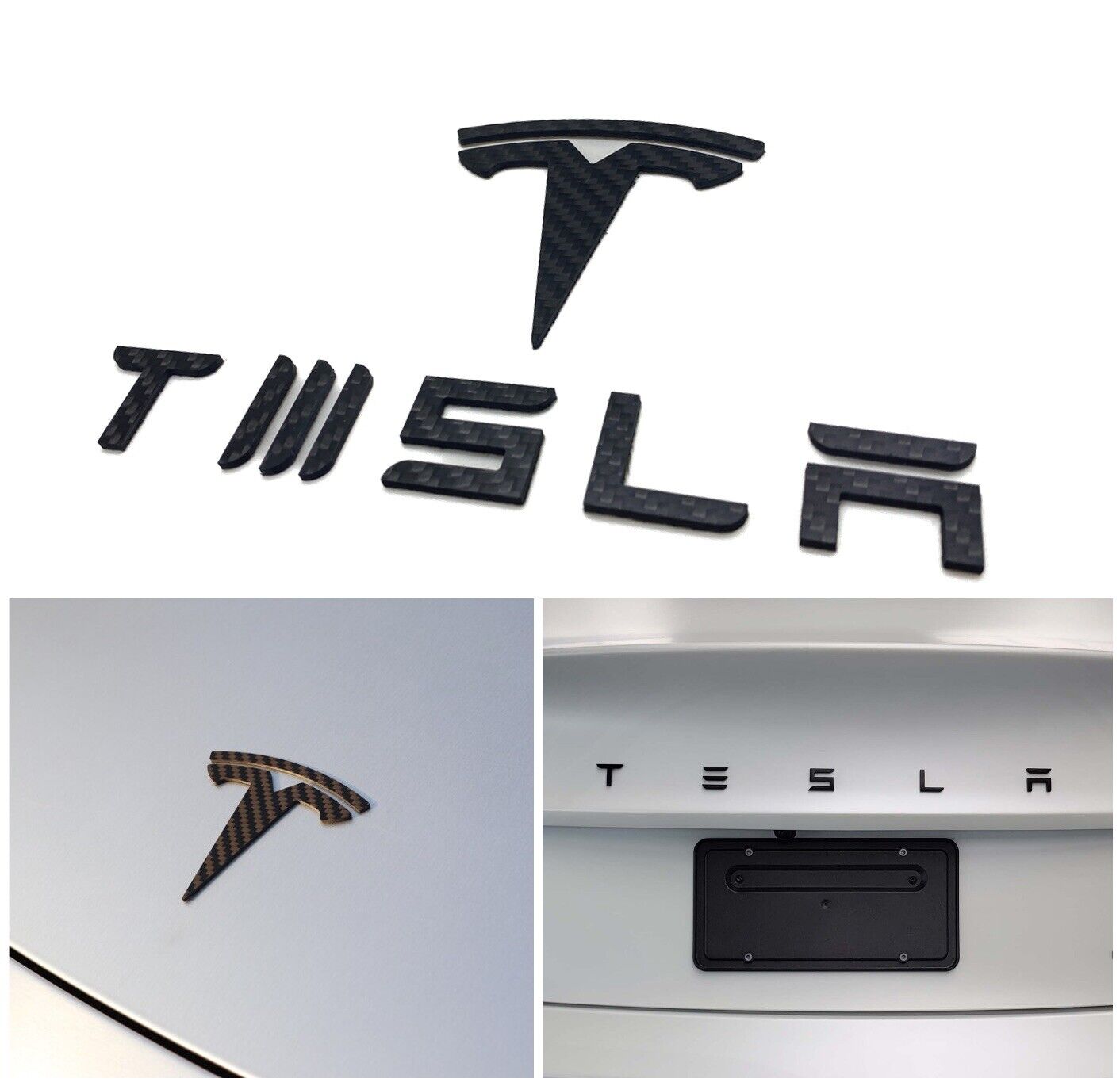TESLA Matte Carbon Fiber Emblem Logo for Model 3 & Y Hood +Trunk Letter Accessories - iCBL
